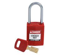 Brady CPT-RED-38AL-KD - Candado de Seguridad SafeKey Rojo de 7.6 cm | Candado lineal de nailon no conductor para bloqueo de paneles eléctricos con 700% más códigos de llaves únicas