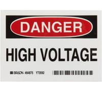 Brady Negro y Rojo sobre blanco Color admisión Sign, Legend"Danger, de alto voltaje"