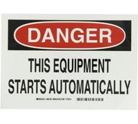 Brady Negro y Rojo sobre blanco Color Máquina y operacionales Sign, Legend"Danger, este equipo inicia automáticamente"