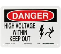 Brady Negro y Rojo sobre blanco Electrical Hazard Sign, cabecera "Danger", leyenda "alto voltaje en mantener fuera" (con pictogramas)