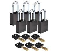 Brady SafeKey - Candado de bloqueo (aluminio, 3,8 cm, acero, 6 unidades), color negro