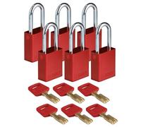 Brady SafeKey - Candado de bloqueo (aluminio, 3,8 cm, acero Shkl, 6 unidades), color rojo