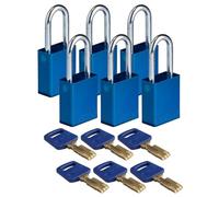 Brady SafeKey Candado de bloqueo de aluminio Blu 1.5 pulgadas acero Shkl con llave diferente 6 unidades