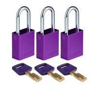 Brady SafeKey Candado de bloqueo de aluminio, color morado, 3,81 cm, acero con llave igual a 3 unidades
