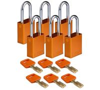 Brady SafeKey Candado de bloqueo de aluminio naranja 1.5 pulgadas acero Shkl paquete de 6