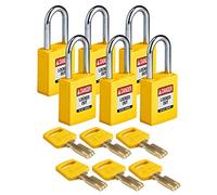 Brady SafeKey - Candado de seguridad (nailon, 3,8 cm, 6 unidades), color amarillo