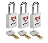 Brady SafeKey - Candado de seguridad (nailon, 3,81 cm, 3 unidades), color blanco