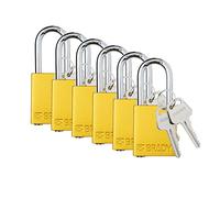 Brady SDAL-YLW-38ST-KA6 - Juego de 6 candados de bloqueo de seguridad con llave, 2 llaves por cerradura