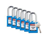 Brady SDPL-BLU-38ST-KD6 - Juego de 6 candados de bloqueo de seguridad, color azul, con diferentes llaves, 1 llave por cerradura