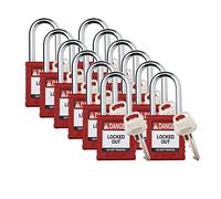 Brady SDPL-RED-38ST-KD12 - Juego de 12 candados de bloqueo de seguridad con diferentes llaves, 1 llave por cerradura