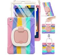 BRAECN Funda infantil para iPad de 9ª, 8ª y 7ª generación 10.2 2021 2020 2019, funda de silicona a prueba de golpes con protector de pantalla, soporte para lápices, correa para el hombro, agarre de