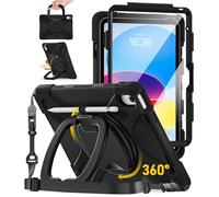 BRAECN Funda para iPad (A16) 11 Generación 2025 11 Pulgadas/iPad 10 Generación 10.9 Pulgadas 2022 con Protector Pantalla, Carcasa Rugosa con Soporte Giratorio, Soporte para Lápiz