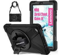 BRAECN Funda para Lenovo Tab M8 3.ª/2.ªGeneración 2022/2019 TB-8506F/TB-8505X/TB-8505F 8 Pulgadas, Carcasa Rugosa con Soporte de Rotación de 360°, Correa de Mano/Hombro, Negro