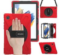 BRAECN Funda para Samsung Galaxy Tab A8 2022 10.5 Pulgadas (SM-X200/X205/X207), Carcasa Rugosa con Soporte de Rotación de 360°, Correa de Mano/Hombro, Carcasa Antichoque para Tab A8 10.5", Rojo
