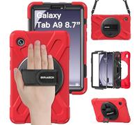 BRAECN Funda para Samsung Galaxy Tab A9 8.7 Pulgadas 2023 (SM-X110/X115/X117), Carcasa Rugosa con Soporte de Rotación de 360°, Correa de Mano/Hombro, Carcasa Antichoque para Tab A9 8.7", Rojo