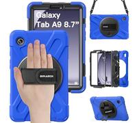 BRAECN Funda para Samsung Galaxy Tab A9 8.7 Pulgadas 2023 (SM-X110/X115/X117), Carcasa Rugosa con Soporte de Rotación de 360°, Correa de Mano/Hombro, Carcasa Antichoque para Tab A9 8.7", Azul