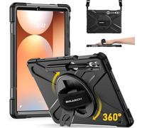 BRAECN Funda para Samsung Galaxy Tab S9 FE+ / S9+ / S8+ / S7 FE / S7+ 12.4 Pulgadas, Carcasa Rugosa con Soporte de Rotación de 360°, Correa de Mano/Hombro, Titular de la Pluma, Negro