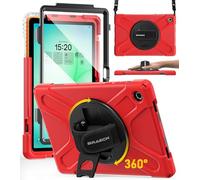 BRAECN para Funda Galaxy Tab A11+ Plus 11 Pulgadas 2025 SM-X230/X235/X236B, Carcasa Rugosa con Protector de Pantalla, Soporte de Rotación de 360°, Correa de Mano/Hombro, Rojo