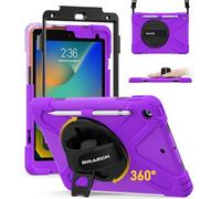 BRAECN para Funda iPad 9a/8a/7a Generación 10,2 Pulgadas 2021/2020/2019, Carcasa Rugosa con Protector de Pantalla, Soporte de Rotación de 360°, Correa de Mano/Hombro, Titular de la Pluma, Morado