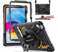 BRAECN para Funda iPad (A16) 11/10 Generación 2025/2022 11/10.9 Pulgadas, Carcasa Rugosa con Protector de Pantalla, Soporte de Rotación de 360°, Correa de Mano/Hombro, Negro Starlight