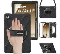 BRAECN para Funda Samsung Galaxy Tab A9+ Plus 11 Pulgadas SM-X210/X216/X218, Carcasa Rugosa con Soporte de Rotación de 360°, Correa de Mano/Hombro, Carcasa Antichoque para Tab A9+ 11", Negro