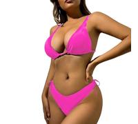 Braga Bikini Alta Reductora Bañador Pecho Grande Conjunto de Traje de Baño Bikini Color Sólido Sexy A La para Mujer con Almohadillas para El Mujer Talla Grande Braga Alta (Hot Pink S)