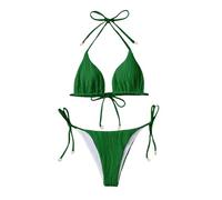 Braga Bikini Brasileño Mujer Bikini Mujer Negro Women's Split Sexy Solid Color European and American Fashion Swimsuit Three Point Parte de Arriba Parte Arriba (Green L)