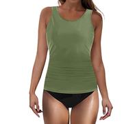 Braga Bikini Menstrual, Traje De Baño Push Up De Verano para Mujer Elegante Conjunto Tankini con Controlabdomen Color Liso Trajebaño con Volantes Top Sexyshortsbaño Trajebañodos Piezascintura Alta
