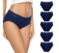 Braga Confort de Encaje,Lote de 5 ropa interior sexy de cintura baja para mujer, sujetador de cierre delantero algodón, slip de niña de color liso, bragas menstruales, bragas dim para mujer, azul, L