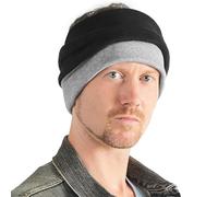 Braga Cuello Para Hombre Et Mujer, 2 IN 1 Bufanda Et Cinta Para Cabeza Más Cálido Orgánico Algodón Hecho En Japón Negro & Gris Claro