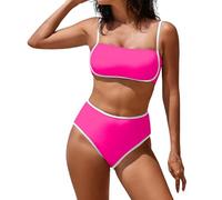 Braga de Bikini Mujer Bikini Cintura Alta Mujer Traje de Baño Playa Un Hombro con Almohadilla para El Pecho para Sin Soporte Color Biquinis Braga Alta Deportivo (Hot Pink L)
