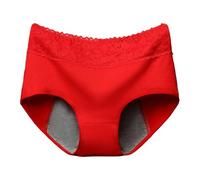 Braga Menstrual Mujer Algodón con Encaje 4 Capas Antifugas Calzoncillo fisiológico cómodo para las reglas de las mujeres y adolescentes. Bragas De Reglas Absorbentes, rojo, L