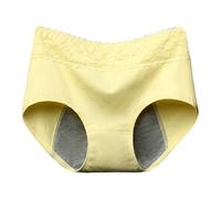 Braga Menstrual Mujer Algodón con Encaje 4 Capas Antifugas Calzoncillo fisiológico cómodo para las reglas de las mujeres y adolescentes. Bragas De Reglas Absorbentes, Amarillo claro, L