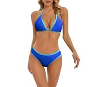 Bragas Bikini Mujer Altas Bikini Parte de Abajo Conjunto de Traje Baño con Bloques Color Sexy A La para Mujer con Almohadillas Bañador Brasileño Bañador Palabra (Blue S)
