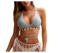 Bragas Bikini Mujer Altas Bikinis Cintura Alta Ahueca hacia Fuera El Traje de Baño de Top Sexy Nueva Concha Bikini Mujer Tejido A Mano Trajes Baño Top Talla Grande Braguitas (Green S)