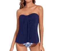 Bragas Bikini Mujer, Traje De Baño De Verano Elegante para Mujer Tankini con Volantes Top Liso con Shortsbaño Conjuntodos Piezascintura Alta para La Playa Trajebaño Fluidovacaciones