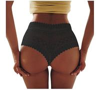 Bragas de encaje para mujer Bragas de cintura alta más tamaño Ropa interior femenina Butt Lift Lencería sin costuras Calzoncillos Breech, Negro , L