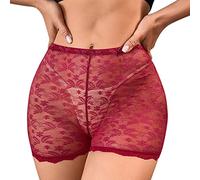 Bragas de encaje para mujer de algodón Shorty Lencería sexy color liso estampado encaje borde transpirable cómodo diseño audaz ropa interior femenina para complacer, rojo, L