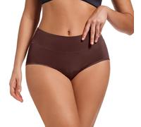 Bragas de mujer de algodón de cintura alta para reglas, slip de mujer de protección periódica, bragas mensuales transpirables antifugas, comodidad posparto, marrón, XS