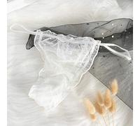 Bragas de Mujer Sexy Tangas Ropa Interior de Encaje Transparente G Strings Point T-Back Cinturón Fino Femenino Lencería exótica-Blanco 1, L