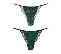 Bragas de tanga de encaje de seda para mujer, ropa interior sexy con espalda en T con satén suave.., verde esmeralda, S-M