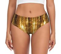 Bragas doradas con lentejuelas brillantes para mujer, absorben la humedad, cómodas bragas de algodón para mujer, Negro, XL