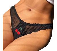Bragas Encaje Sexy Mujer Dulce Ropa Interior Tanga Cintura Baja Bordado Frutas Braguitas Malla Volantes Bragas Elásticas Suaves Lencería Tul Caliente (FR/ES, Letras, M, Regular, Regular, Negro)