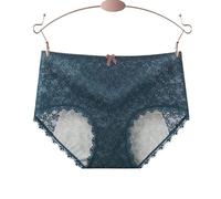 Bragas menstruales fisiológicas de algodón a prueba de fugas, sexys, de encaje, transpirables, de cintura baja, sin costuras, ropa interior for mujer(azul,2pc,2XL(waist70-80CM))