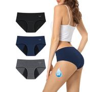 Bragas Menstruales Mujer Algodon 60ML, Bragas Postparto de Protección Hygiénia Absorbente y Lavable, Ropa Interior Mujer Ecológica y Reutilizable para la Menstruación, Negro+Azul+Gris, Pack de 3, 4XL