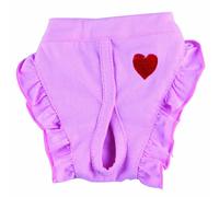 Bragas protectoras para perros en color rosa con corazón rojo y volantes de talle alto