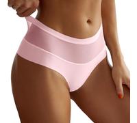 Bragas y tangas para mujer caladas con borde de encaje, lencería sensual transparente, lazos de banda trasera diseño único para ropa femenina audaz para complacer, rosa, S