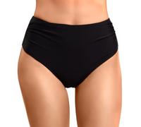 Braguita Bikini Mujer Slip Cintura Alta Deportivos Bragas Bikini Reductora Abdomen Drapeado Playa Parte de Abajo de Bikinis para Mujer Tropical Piscina Slip de Baño Verano Natacion (Negro, XXL)