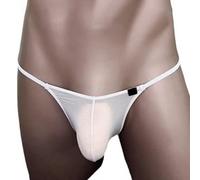 Braguita Hombre Malla Translúcida 90% Nylon | con frontal, tela ice silk, transparente, ideal para uso íntimo y sensual(White XL)
