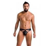 Braguita y tanga eróticos de cuero y látex para mujer marca PASSION MEN PASSION 033 TANGA PAUL NEGRO S/M